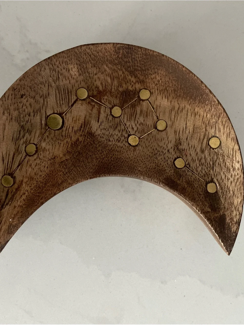 MATR BOOMIE Wooden Crescent Moon Decor Brass Inlay Constellation Made in India